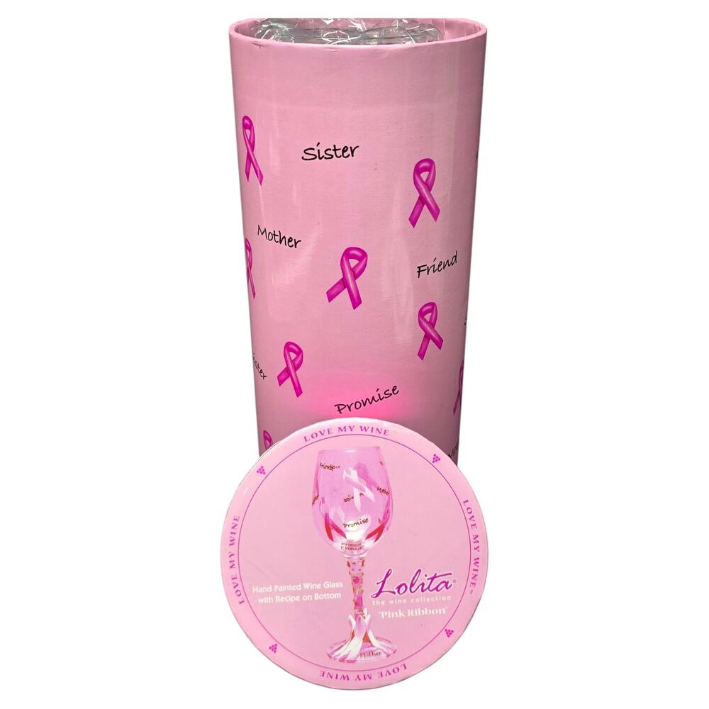 Lolita Love My Wine Collection Pink Ribbon Breast Cancer Awareness Wine Glass